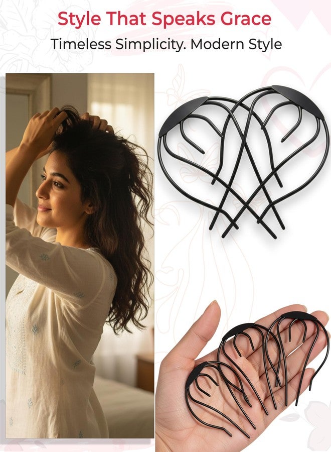 TEMPERIA (3pcs) Hair Comb Clips for Women & Girls | French Bun Juda Side Pin | Hair Accessories for Women for Wedding & Party | Strong Grip, Lightweight | Black - Image 2