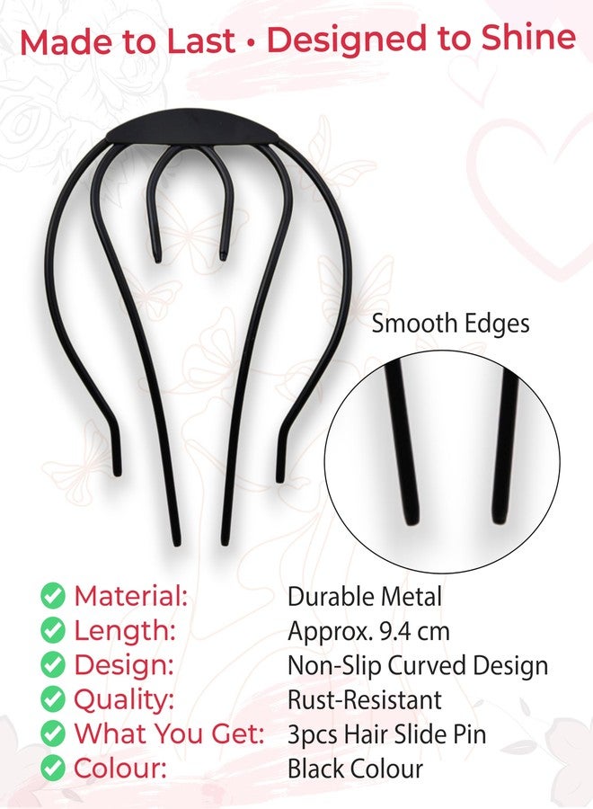 TEMPERIA (3pcs) Hair Comb Clips for Women & Girls | French Bun Juda Side Pin | Hair Accessories for Women for Wedding & Party | Strong Grip, Lightweight | Black - Image 3