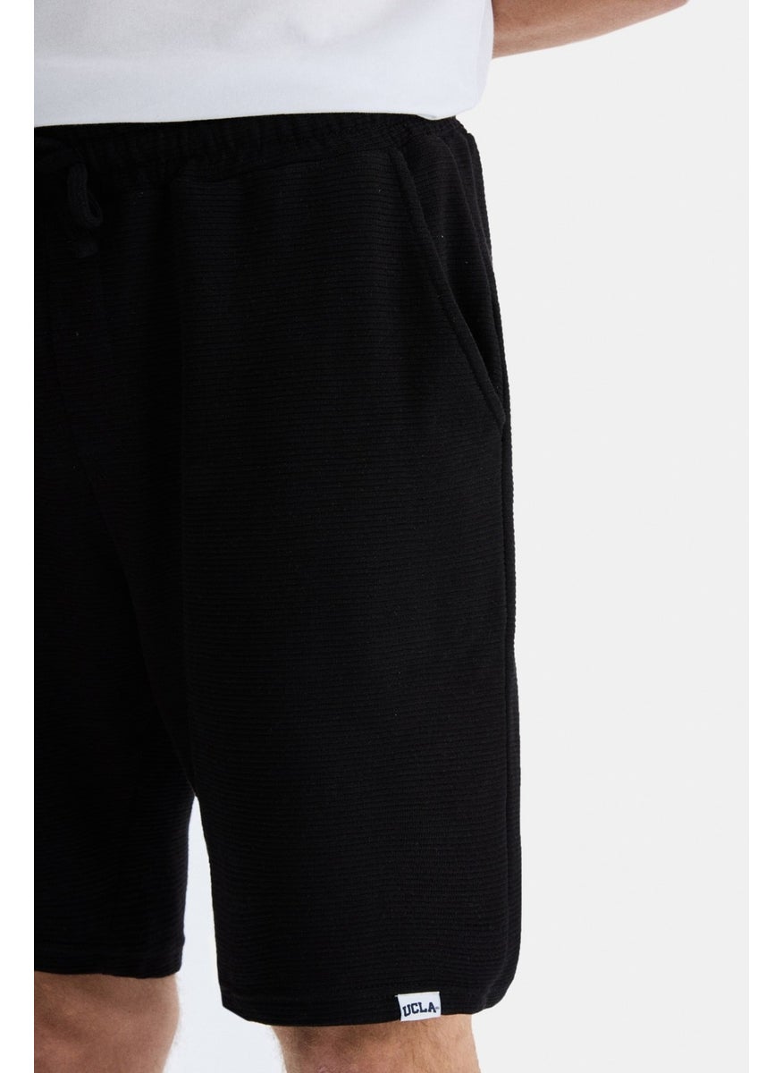 UCLA Negra Black Ottoman Shorts Plain Men's Knitted Shorts  - Image 3