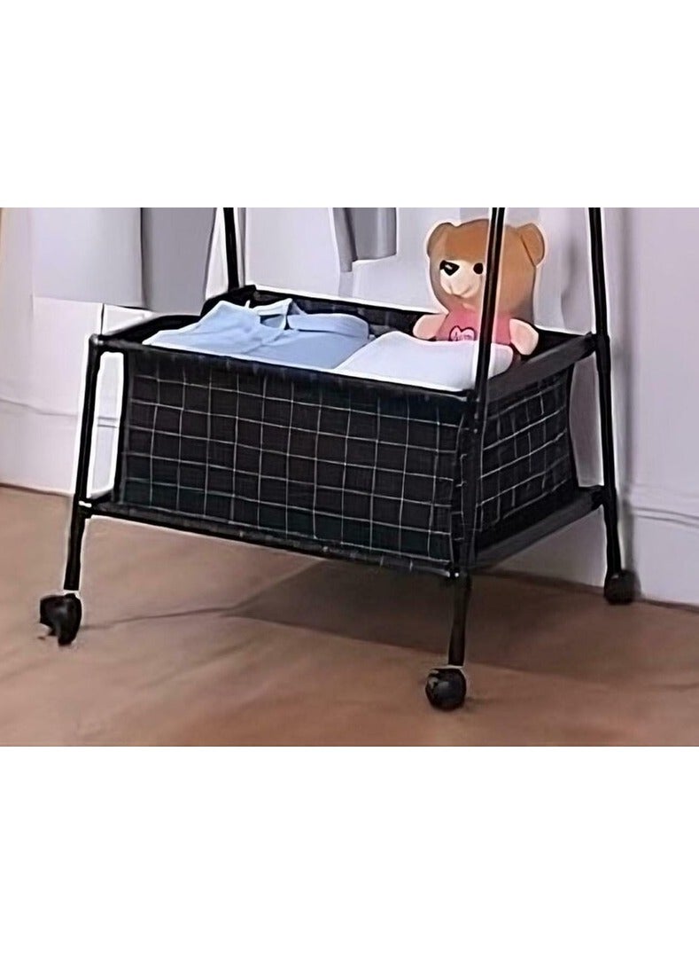 علاقة ملابس مع سلة وعجلات، علاقة ملابس معدنية، علاقة معاطف، علاقة أحذية، متعدد الأغراض (أسود) - Image 2