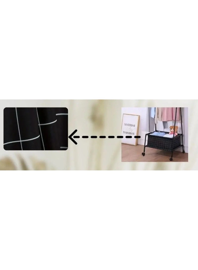 علاقة ملابس مع سلة وعجلات، علاقة ملابس معدنية، علاقة معاطف، علاقة أحذية، متعدد الأغراض (أسود) - Image 3