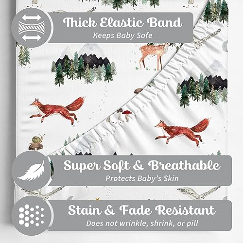Sorrel + Fern Baby Bassinet Sheets for Boy, Girl (Woodland Forest Animals) 2-Pack - Fitted Bedside Bassinet Sheets - Buttery Soft Cotton Blend for Standard Mattress Pad - Compatible with Halo BassiNest - Image 2