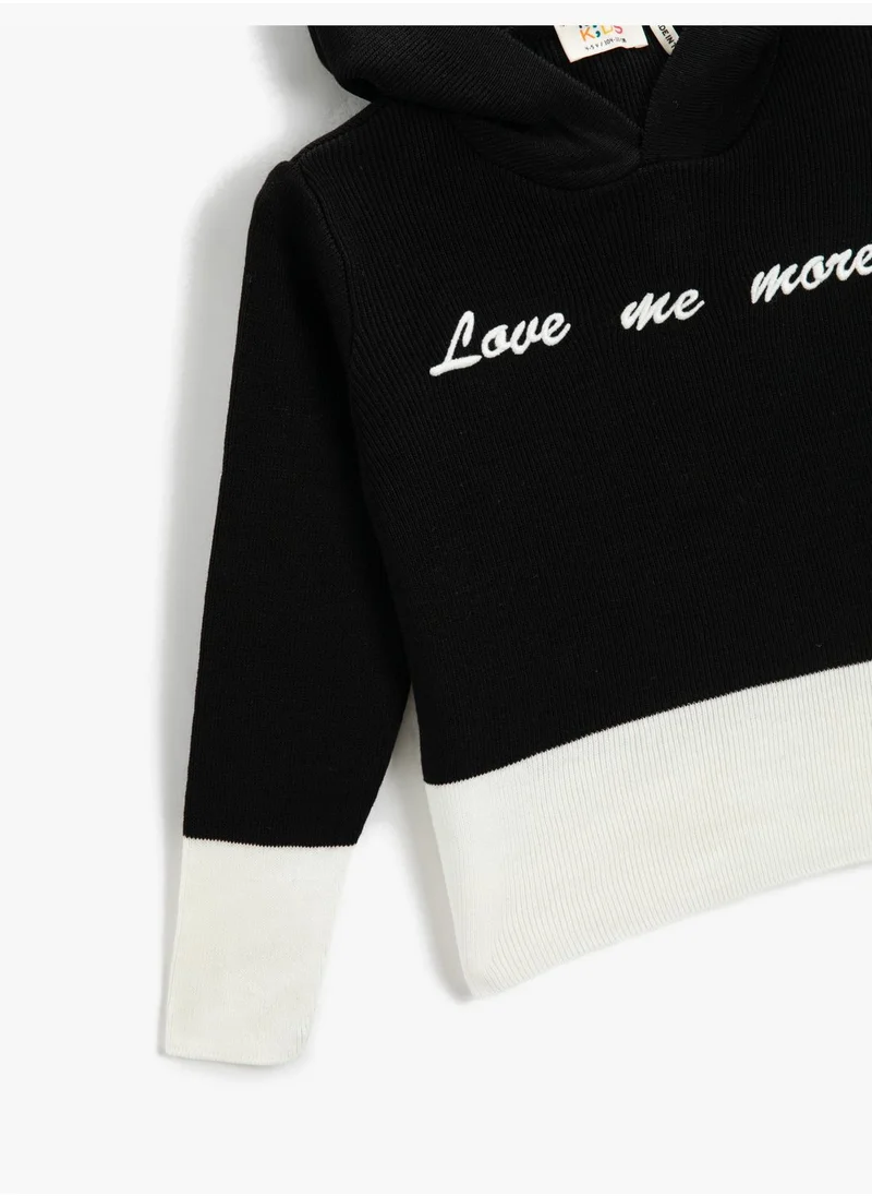 KOTON Knit Hoodie Embroidered Detail