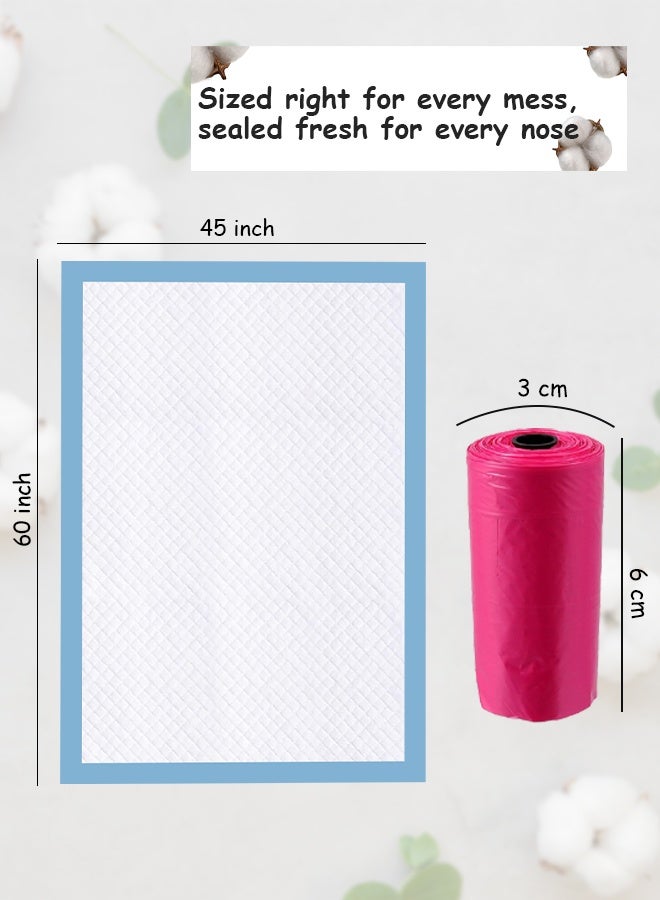 Cute 'n' Cuddle – 60 Pcs Disposable Changing Mat Blue (60×45 cm) with 60 Red Scented Diaper Bags – Soft, Leak-Proof & Convenient - Image 2