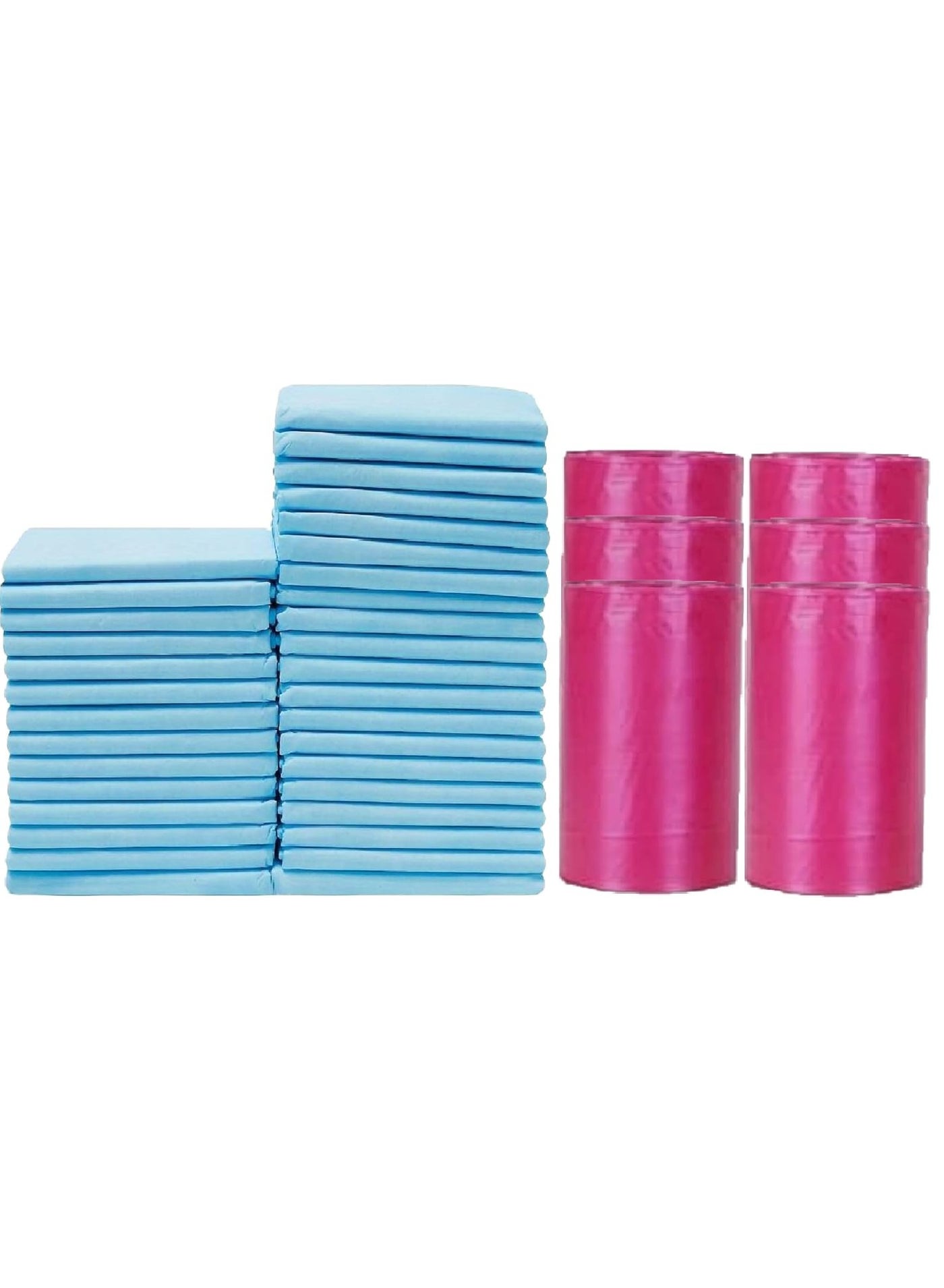 Cute 'n' Cuddle – 60 Pcs Disposable Changing Mat Blue (60×45 cm) with 60 Red Scented Diaper Bags – Soft, Leak-Proof & Convenient