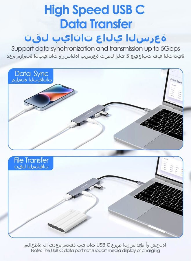 Lention USB C Hub, 6 in 1 USB C to USB Adapter, USB C Multiport Dongle with 4K HDMI, USB C Data Port, 3 USB 3.0, 100W PD Compatible New MacBook Pro/Mac Air, iPad, More Type C Devices (Space Grey) - Image 3