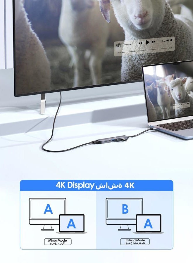 Lention USB C Hub, 6 in 1 USB C to USB Adapter, USB C Multiport Dongle with 4K HDMI, USB C Data Port, 3 USB 3.0, 100W PD Compatible New MacBook Pro/Mac Air, iPad, More Type C Devices (Space Grey) - Image 4