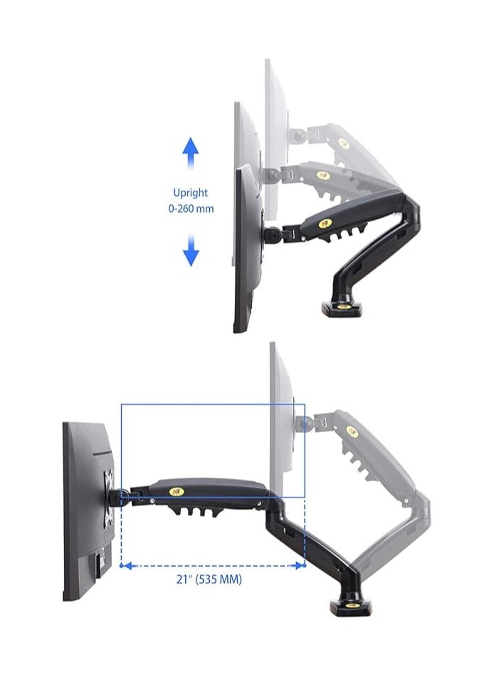 Monitor Arm Desk Mount Monitor Stand for 17" to 30" Screens With Load Capacity of up to 19.8 lbs, VESA 75x75 & 100x100, Height Adjustable, Gas Spring Articulating Monitor Arm, Swivel, Tilt & 360° Rotation, Black | F80