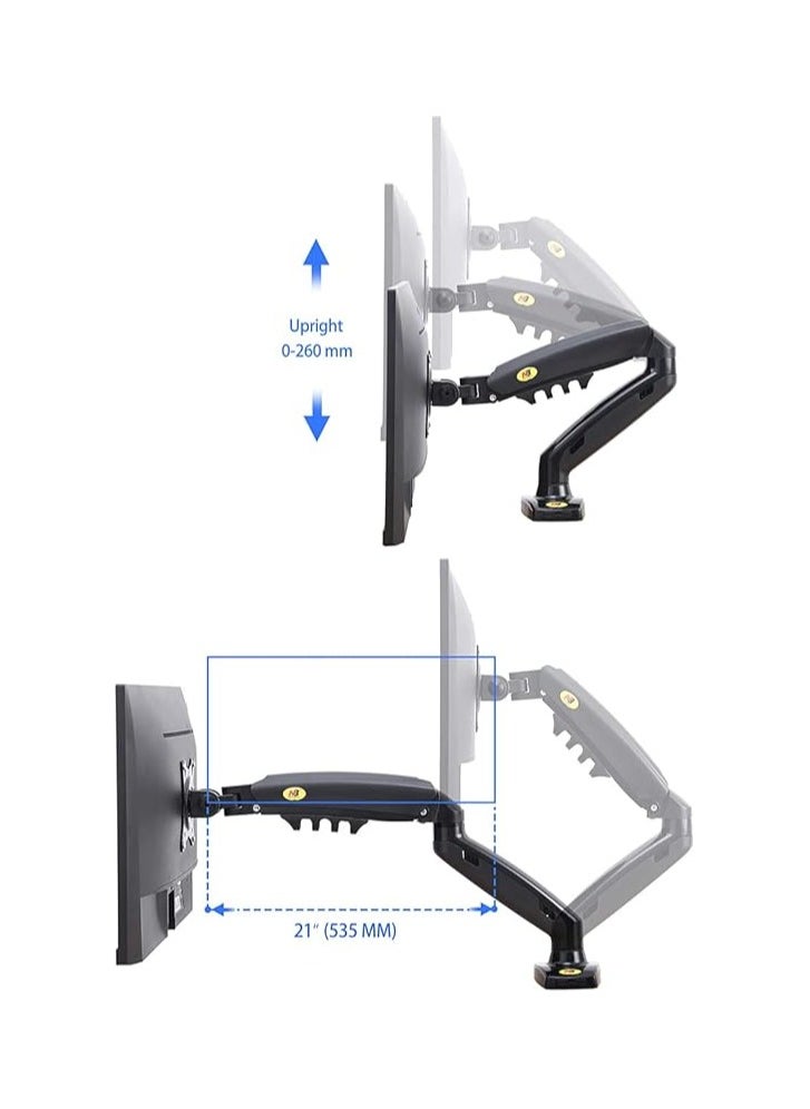 Monitor Arm Desk Mount Monitor Stand for 17" to 30" Screens With Load Capacity of up to 19.8 lbs, VESA 75x75 & 100x100, Height Adjustable, Gas Spring Articulating Monitor Arm, Swivel, Tilt & 360° Rotation, Black | F80