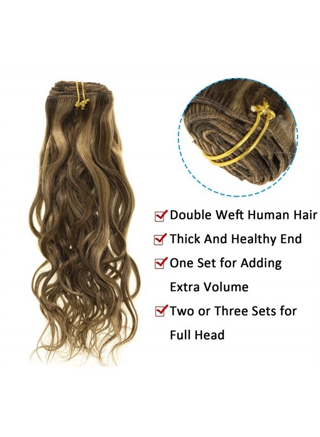 Caliee Curly Balayage Clip in Hair Extensions 22 Inch Highlight Brown Color Real Remy Human Hair Brazilian Hair Natural Wave Curly 120Gram Fading into Blonde Color #P4/27 7 Pieces Per Set - Image 5
