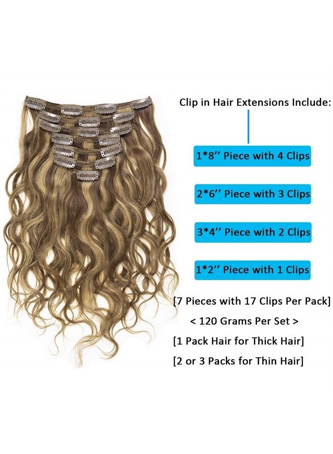 Caliee Curly Balayage Clip in Hair Extensions 22 Inch Highlight Brown Color Real Remy Human Hair Brazilian Hair Natural Wave Curly 120Gram Fading into Blonde Color #P4/27 7 Pieces Per Set - Image 2