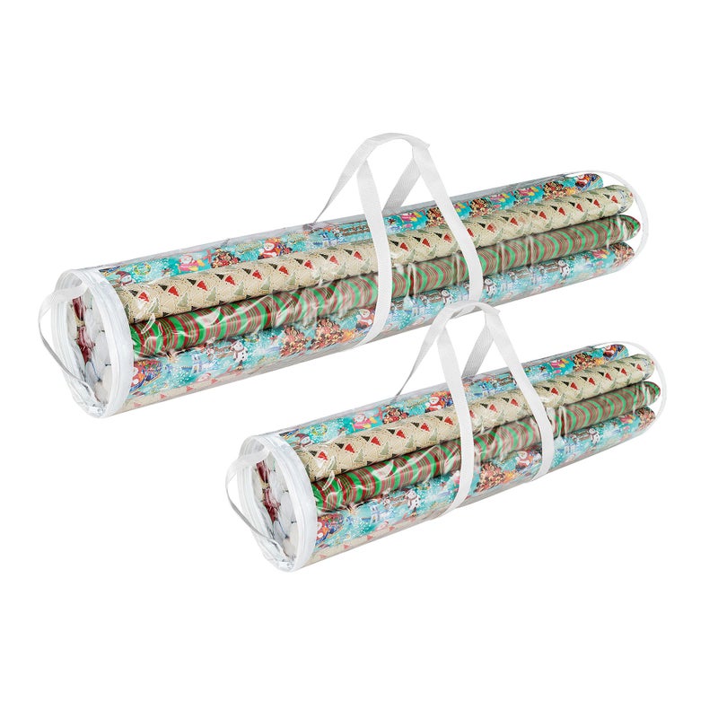 Elf Stor Gift Wrapping Paper Roll Storage Bags 31 and 40 long Clear Totes with Handles fits up to 25 pcs gift wrap paper roll in each bag