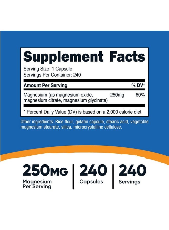 Nutricost مجمع المغنيسيوم من نوتريكوست 250 ملغ، 240 كبسولة - أكسيد المغنيسيوم، سترات، وجليسينات - خالي من الغلوتين وغير معدّل وراثياً - Image 2