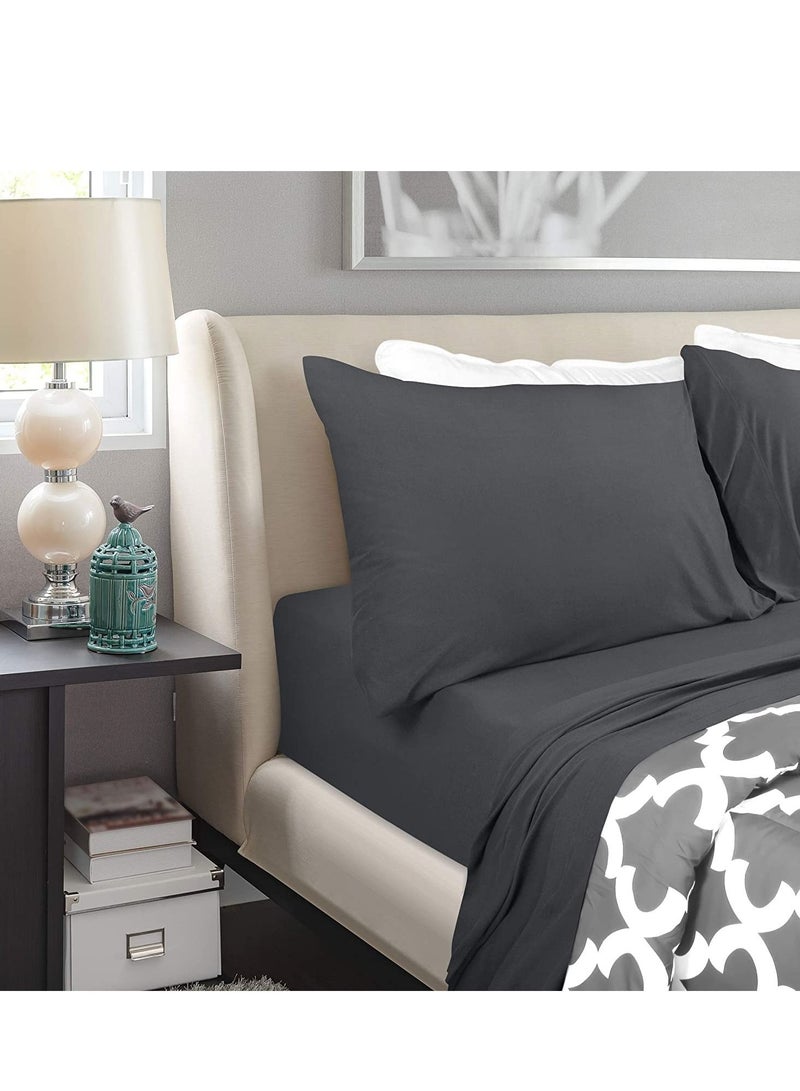 MIXDE Bedding Queen Sheet Set - Jersey Knit Sheets 4 Piece Queen Jersey Sheet Set – Cotton Jersey Sheets – Soft T-Shirt Stretchy Sheets (Queen, Dark Grey)  - Image 5