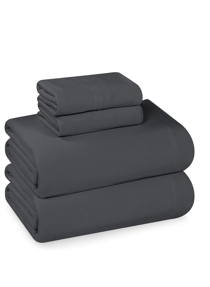 MIXDE Bedding Queen Sheet Set - Jersey Knit Sheets 4 Piece Queen Jersey Sheet Set – Cotton Jersey Sheets – Soft T-Shirt Stretchy Sheets (Queen, Dark Grey)  - Image 1