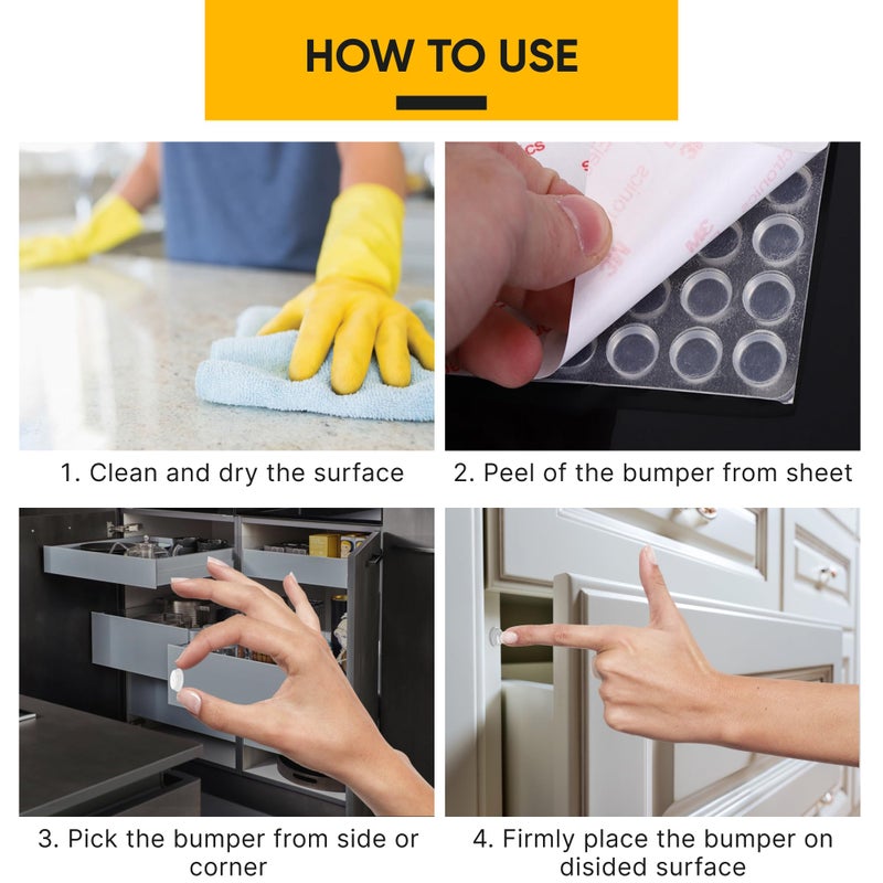 Vellax 118 Clear Cabinet Bumper Pads â€“ Self-Adhesive Silicone Set with 5 Shapes for Doors, Drawers & Furniture â€“ Sound Dampening Pads for Surface Protection - Image 4