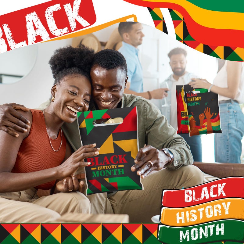 Chivertion 100 Pieces Black History Month Plastic Gift Bags Bulk Black History Month Merchandise Treat Bags Red Yellow Green Party Favors - Image 4