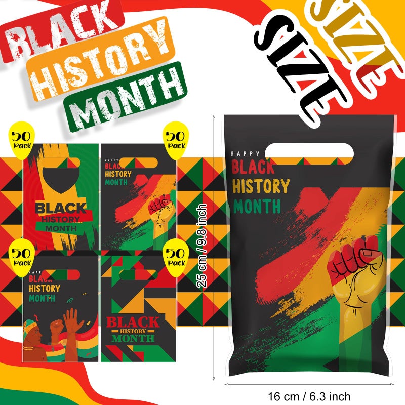 Chivertion 100 Pieces Black History Month Plastic Gift Bags Bulk Black History Month Merchandise Treat Bags Red Yellow Green Party Favors - Image 3