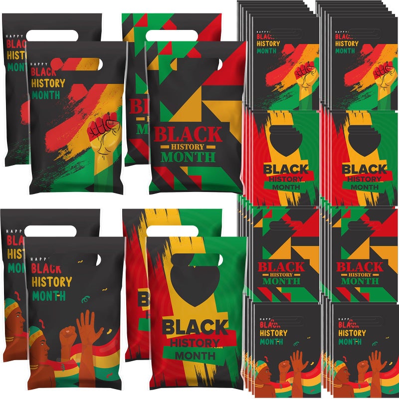 Chivertion 100 Pieces Black History Month Plastic Gift Bags Bulk Black History Month Merchandise Treat Bags Red Yellow Green Party Favors - Image 1