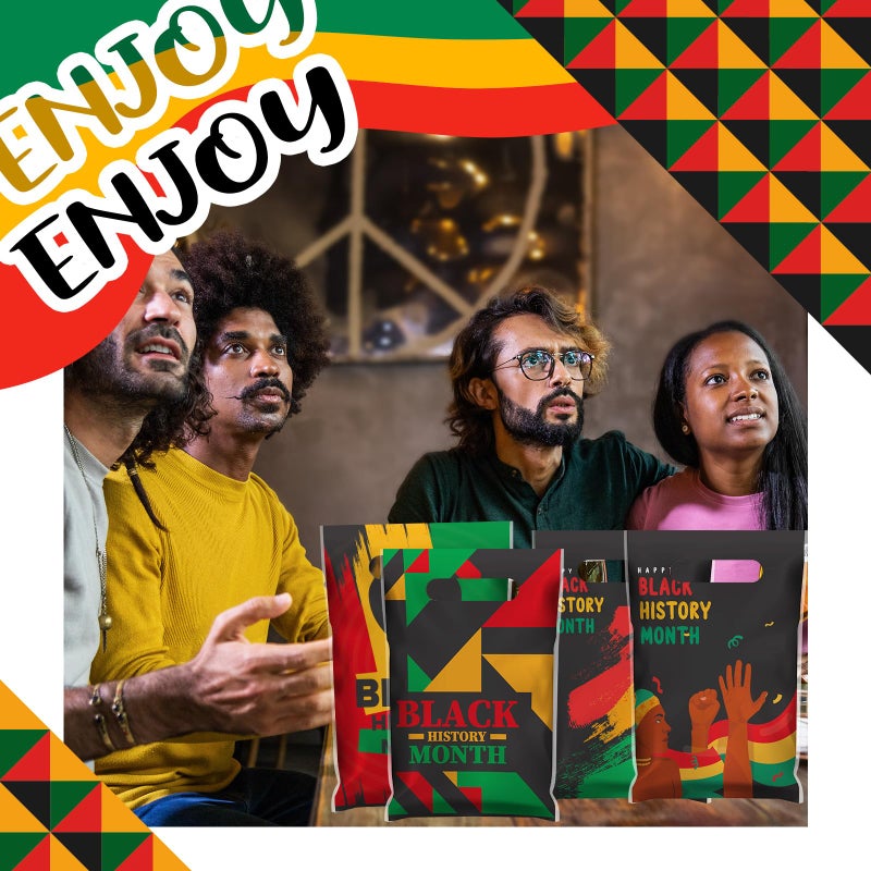 Chivertion 100 Pieces Black History Month Plastic Gift Bags Bulk Black History Month Merchandise Treat Bags Red Yellow Green Party Favors - Image 2