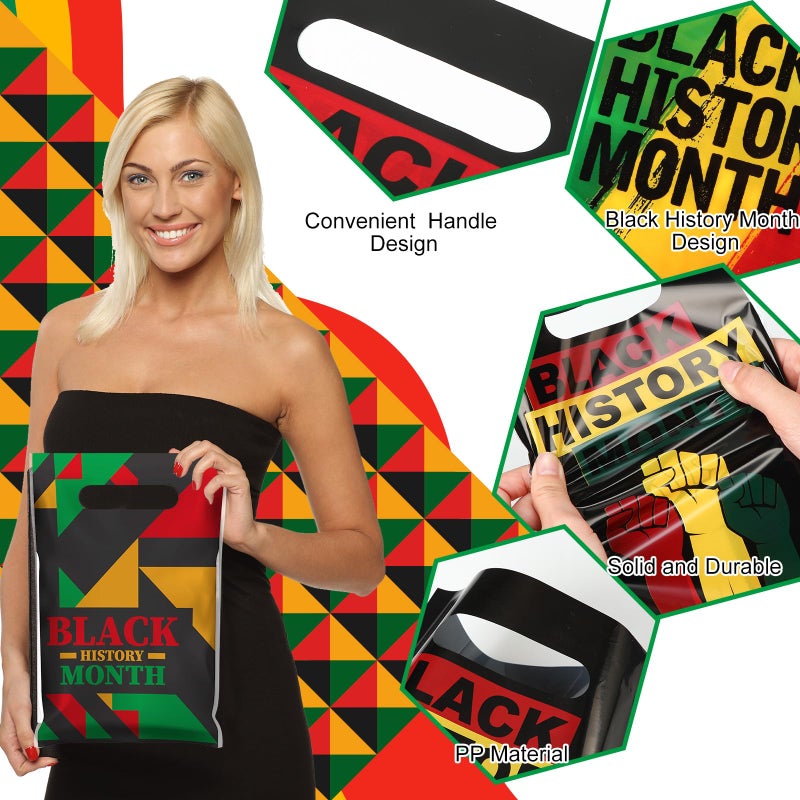 Chivertion 100 Pieces Black History Month Plastic Gift Bags Bulk Black History Month Merchandise Treat Bags Red Yellow Green Party Favors - Image 5