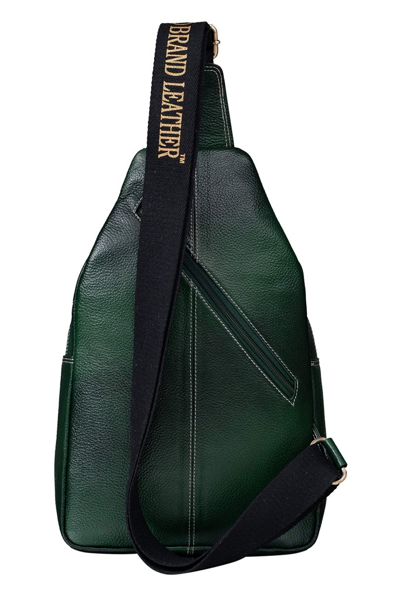 BRAND LEATHER Genuine Leather Sling Bag Casual Shoulder Daypacks For Men's (Green), Large, 10 Litres - Image 2