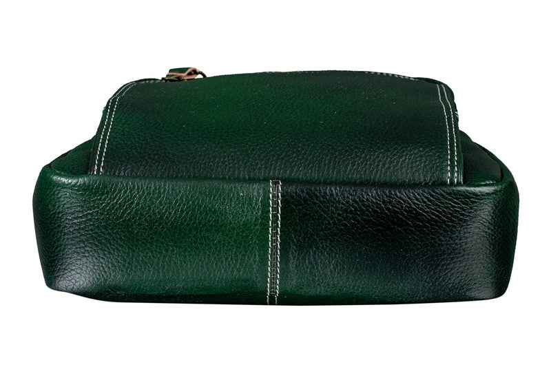BRAND LEATHER Genuine Leather Sling Bag Casual Shoulder Daypacks For Men's (Green), Large, 10 Litres - Image 4