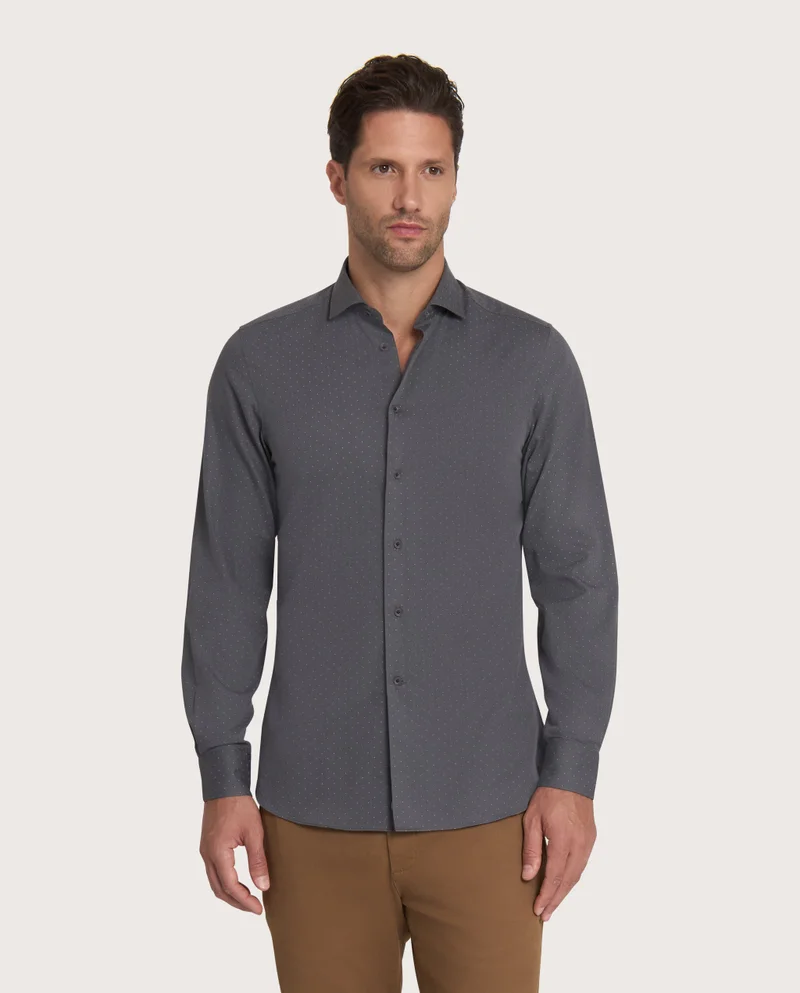 كاميتشسما Trendy Dark Grey Printed Herringbone Extra Slim Fitted Shirt