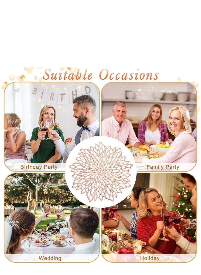 KASTWAVE Round Placemats Set of 6 for Dinner Table Hollow-Out Vinyl Place Mats Vinyl Round Placemats Laminated Plastic Morden Dining Table Decoration for Kitchen Table Decor (Rose Gold) - Image 5