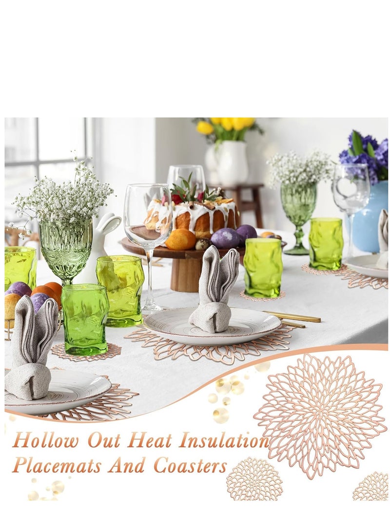 KASTWAVE Round Placemats Set of 6 for Dinner Table Hollow-Out Vinyl Place Mats Vinyl Round Placemats Laminated Plastic Morden Dining Table Decoration for Kitchen Table Decor (Rose Gold) - Image 2