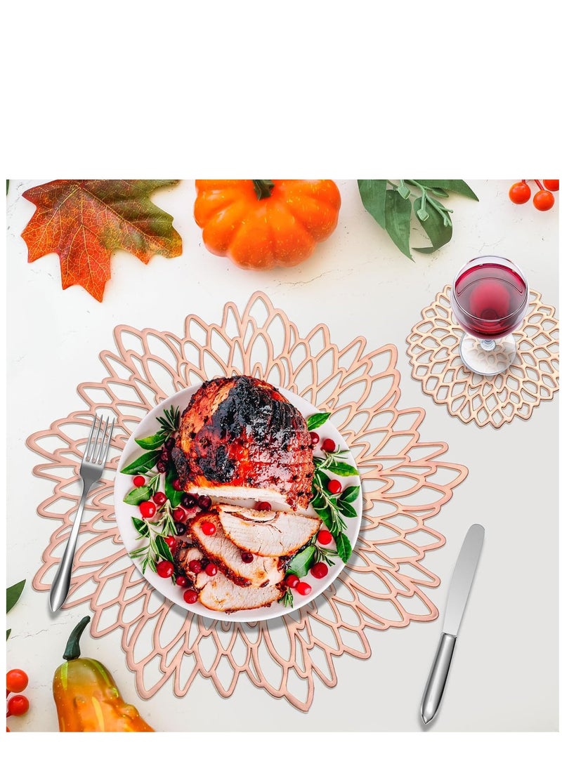 KASTWAVE Round Placemats Set of 6 for Dinner Table Hollow-Out Vinyl Place Mats Vinyl Round Placemats Laminated Plastic Morden Dining Table Decoration for Kitchen Table Decor (Rose Gold) - Image 4