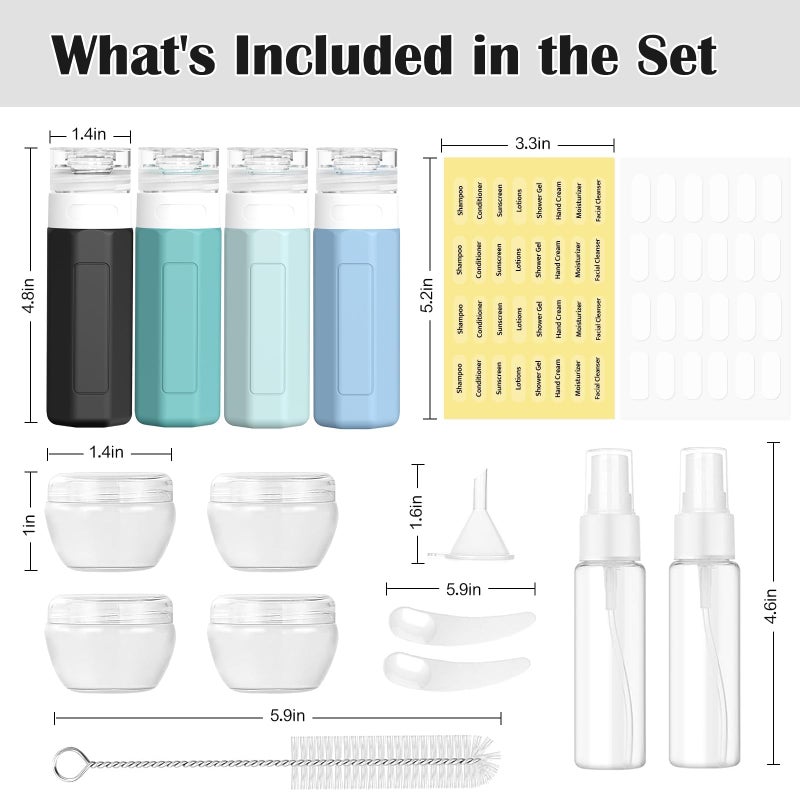 Redfly 17PCS Travel Bottles for Toiletries, TSA Approved Travel Size Containers, Leak Proof Travel Containers for Toiletries, Silicone Travel Kit for Shampoo, Conditioner, Lotion & Creams Gray - Image 2
