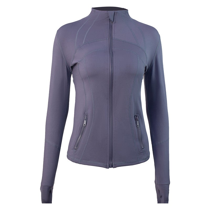 اسم المحتوى ناريلا New Cross-border Hatless Cardigan Vertical Collar Yoga Clothes Womens Jacket Slim-fit Sports High Elastic Sports Fitness Jacket for Women Lilac gray 6198 jacket