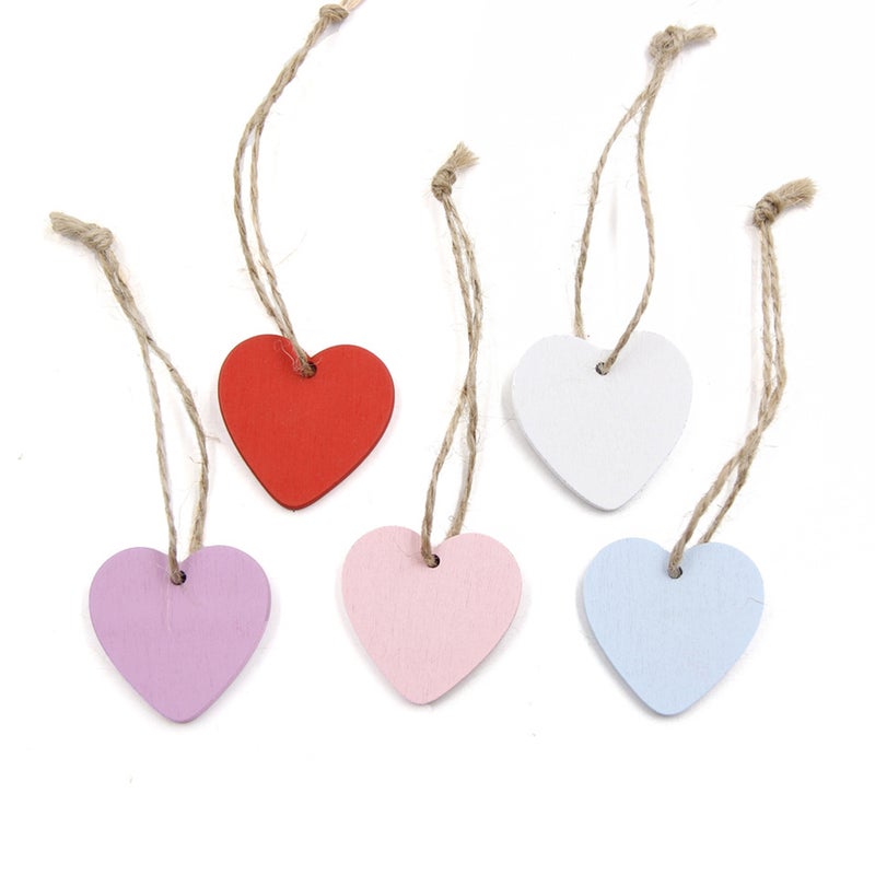 20PCS 4CM Valentine Day Pendants DIY Wood Pendants Romantic Heart-shaped Pendants Color Heart Shape Pendants Delicate Crafts for Home Store Red - Image 4