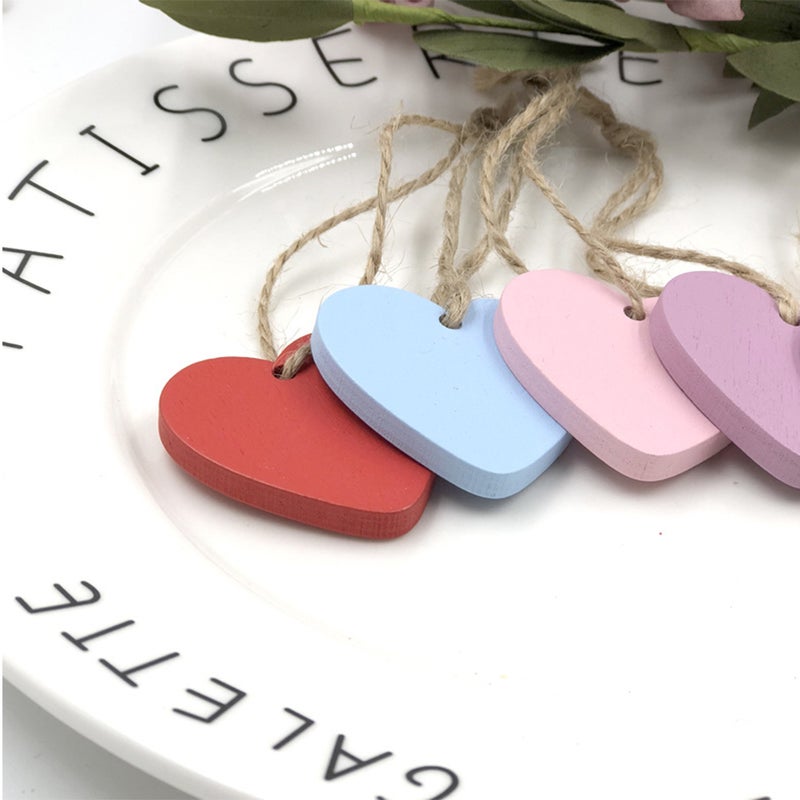 20PCS 4CM Valentine Day Pendants DIY Wood Pendants Romantic Heart-shaped Pendants Color Heart Shape Pendants Delicate Crafts for Home Store Red - Image 2