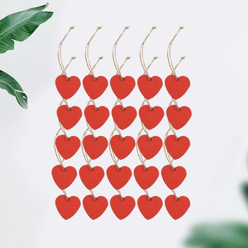 20PCS 4CM Valentine Day Pendants DIY Wood Pendants Romantic Heart-shaped Pendants Color Heart Shape Pendants Delicate Crafts for Home Store Red - Image 3