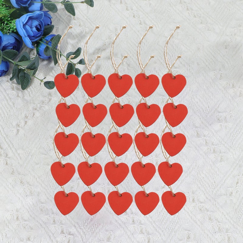 20PCS 4CM Valentine Day Pendants DIY Wood Pendants Romantic Heart-shaped Pendants Color Heart Shape Pendants Delicate Crafts for Home Store Red - Image 5