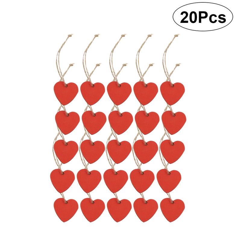 20PCS 4CM Valentine Day Pendants DIY Wood Pendants Romantic Heart-shaped Pendants Color Heart Shape Pendants Delicate Crafts for Home Store Red - Image 1
