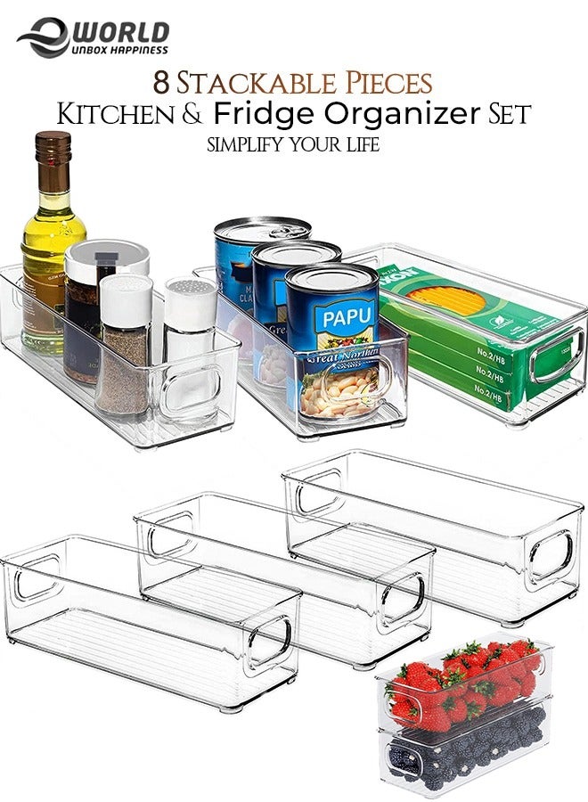 Eworld Sets of 8 Stackable Fridge Storage Bins Set, Organize Refrigerators, Freezers, Kitchen, and Countertops with Ease. - Image 1