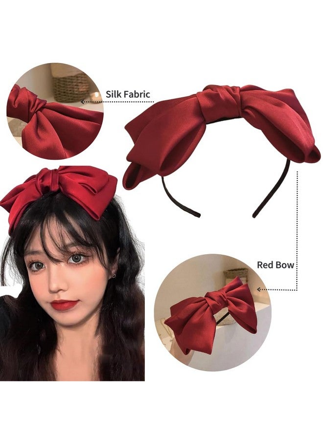 AIUPUOC Red Big Hair Bow Headband Red Bow Elegant Hair Accessories For Hairstyle Fashion Hair Hoop Silky Fabric Knot Ribbon Hair Bows Hairbands For Girls Hair Decorations 1Pcs - Image 2