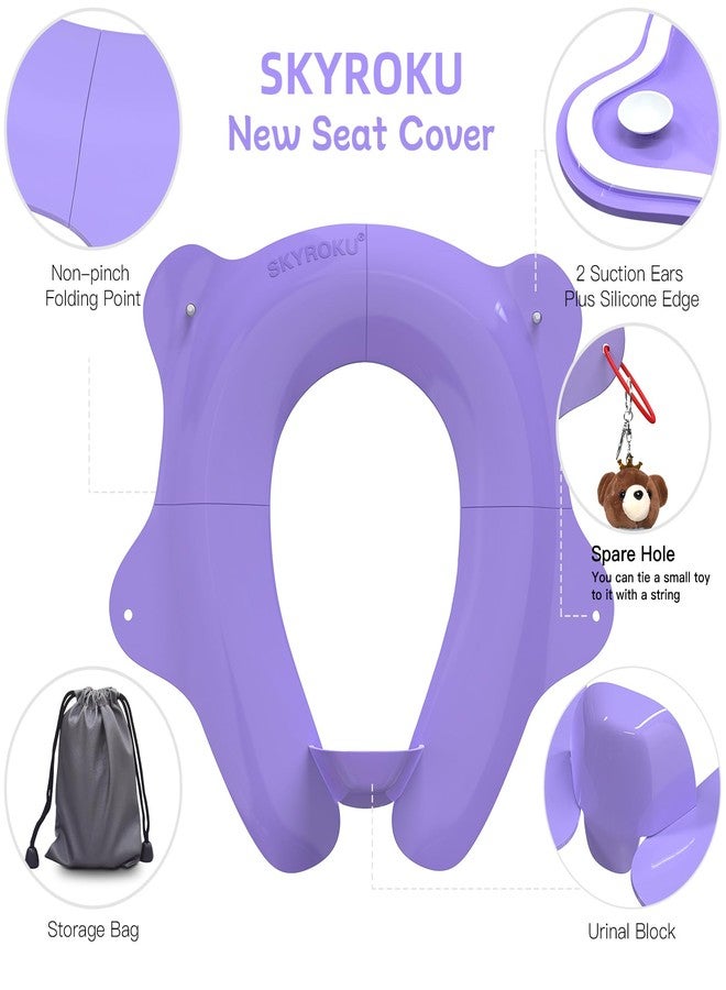 SKYROKU Foldable & Portable Potty Seat Cover, Travel-friendly Potty Seat for Boys & Girls, Non-Slip with Splash Guard & 2 Suction Cups, Carry Bag Included (Purple) - Image 2