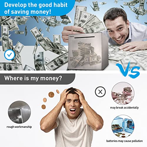 HuaArt Piggy Bank for Adults,Safe Piggy Banks Made of Stainless Steel,Can Only Save The Piggy Bank That Cannot be Taken Out(4.72 inch) - Image 4