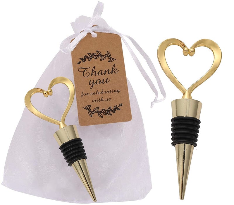 WAYTOSUC 16PCS Wedding Heart Wine Stopper FavorsGold Love Bridal Shower Souvenirs for Guests Valentines Day Summer Beach Party Supplies Gold Heart16 