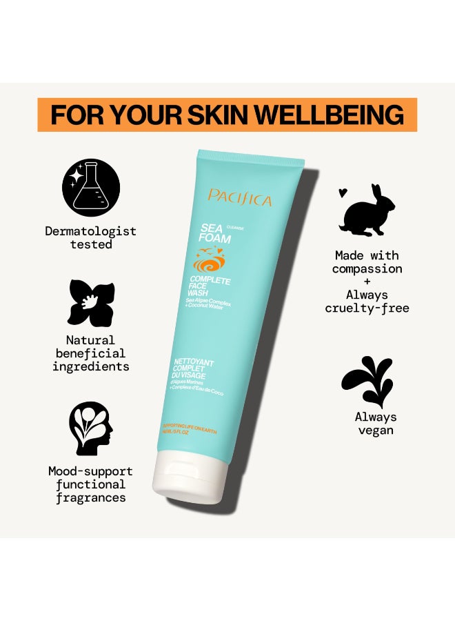 Pacifica Beauty Sea Foam Face Wash Daily Gentle Foaming Cleanser With Coconut Water Sea Algae Removes Makeup For Combination and Oily Skin Vegan Cruelty Free - Image 4
