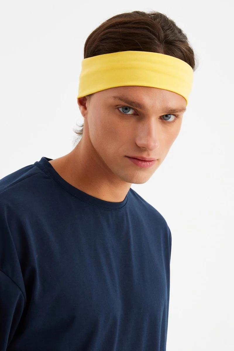 Butikgiz Yellow Men's Cotton Combed Combed, Non-Slip, Sweatproof, Ultra Light, Sports Hair Band Bandana