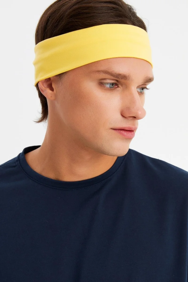 Butikgiz Yellow Men's Cotton Combed Combed, Non-Slip, Sweatproof, Ultra Light, Sports Hair Band Bandana