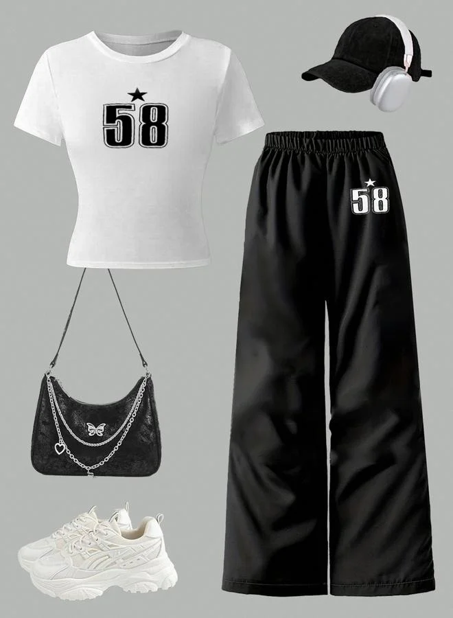 تايك تو مجموعة من بنطال وتيشيرت بطبعة جرافيك