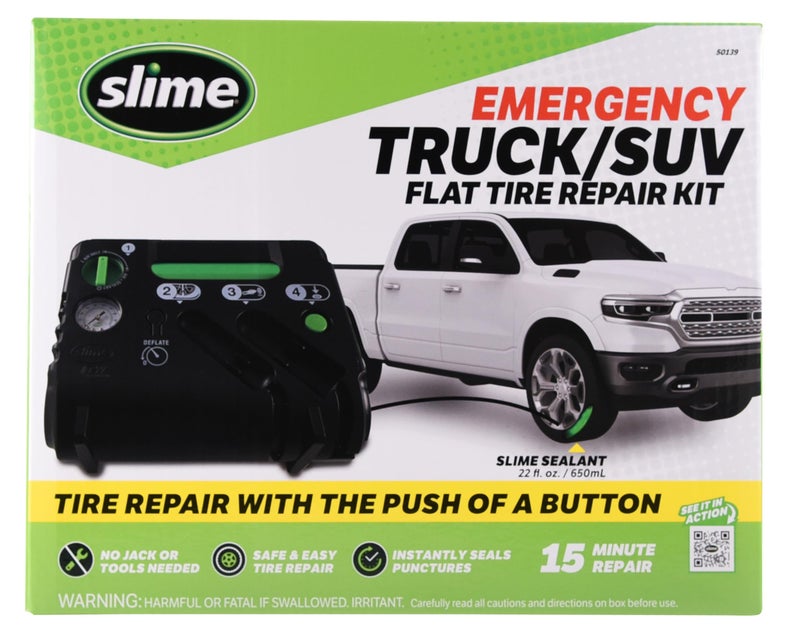 Slime 50139 Flat Tire Puncture Emergency Kit Includes Sealant and Tire Inflator Pump Analog Suitable for Cars and Other Highway Vehicles 10 Min Fix