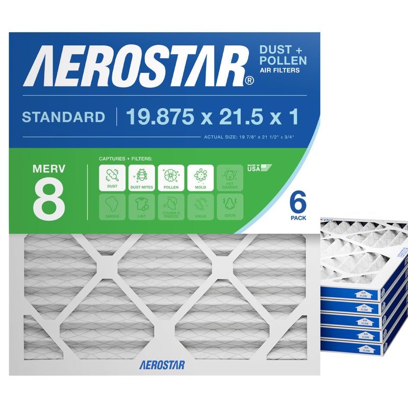 Aerostar 19.875x21.5x1 MERV 8 Air Filter, 6 Count, ACTUAL SIZE (19.875 x 21.50 x 0.75), HVAC, Air Conditioning & Furnace Filter Captures Dust, Lint & Pollen (MPR 600 / FPR 5), Made in USA - Image 1