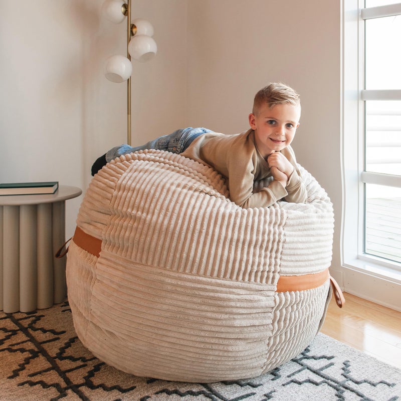 Big Joe Fuf 4Ft Foam Bean Bag Chair with Removable Cover for Kids, Teens, Vanilla Latte, Corded Plush, 4 Foot Large Reading and Gaming Seat - Image 5